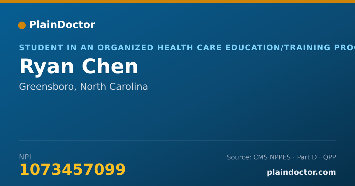 Shareable card for Ryan Chen - Student in an Organized Health Care Education/Training Program, Greensboro, NC