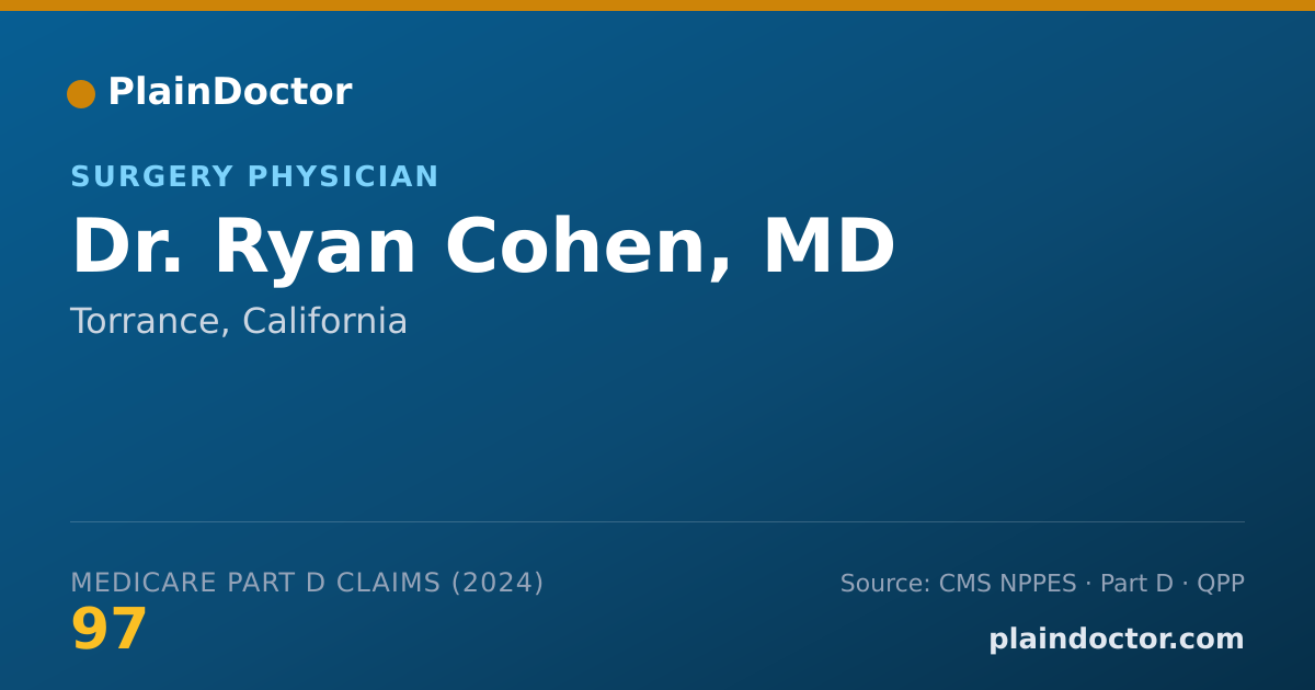 Shareable card for Ryan Cohen, MD - Surgery Physician, Torrance, CA