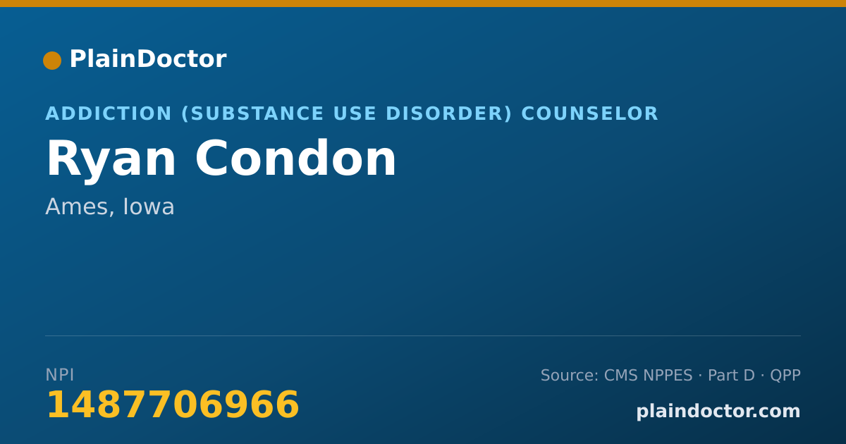 Shareable card for Ryan Condon - Addiction (Substance Use Disorder) Counselor, Ames, IA