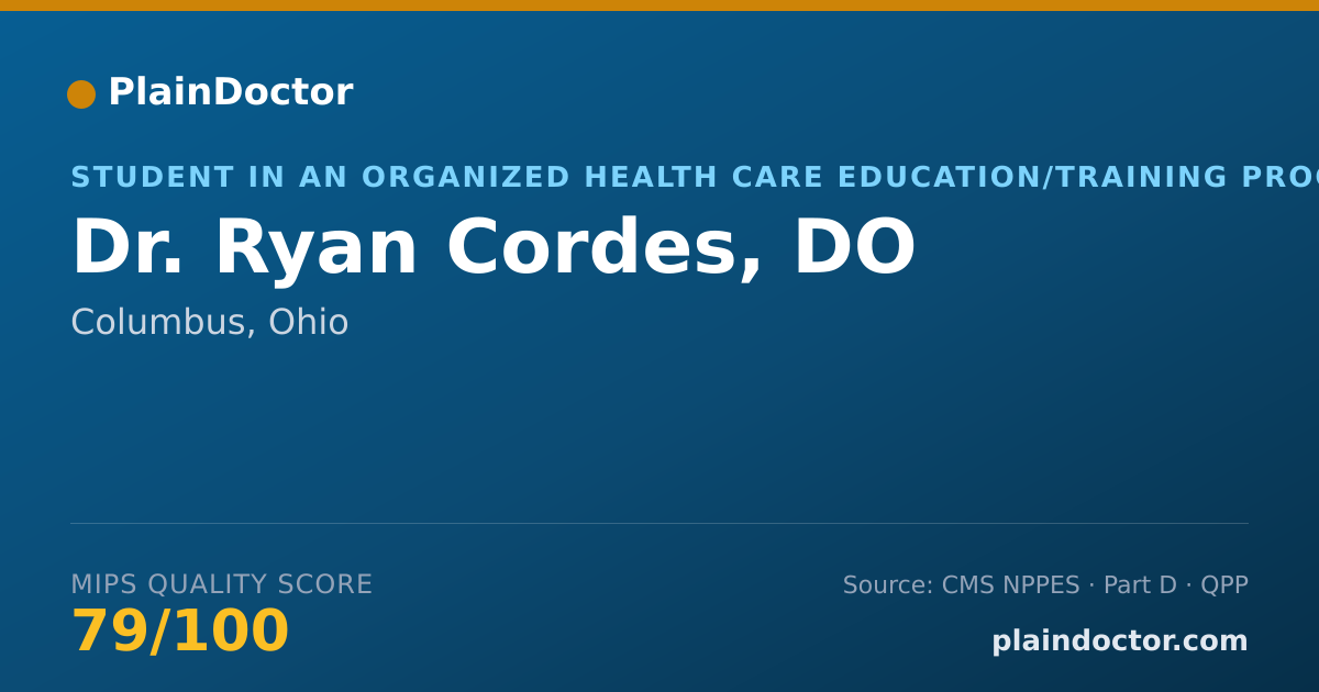 Shareable card for Ryan Cordes, DO - Student in an Organized Health Care Education/Training Program, Columbus, OH