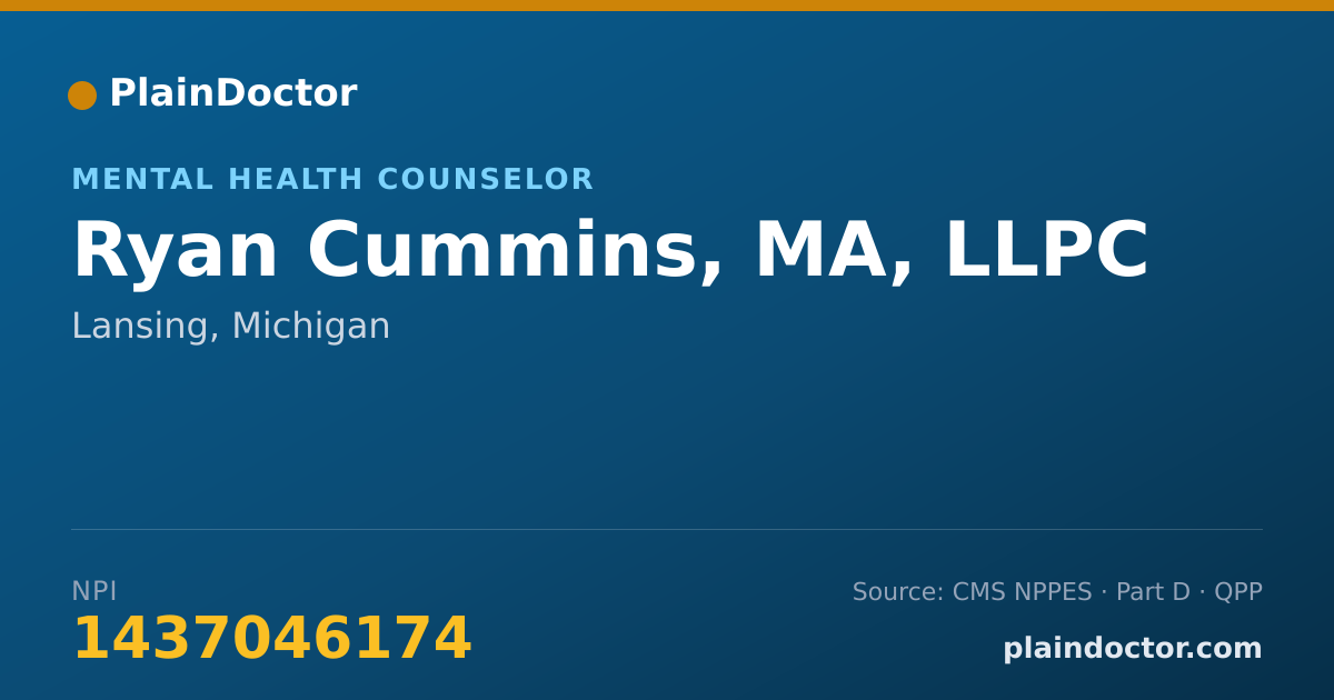 Shareable card for Ryan Cummins, MA, LLPC - Mental Health Counselor, Lansing, MI