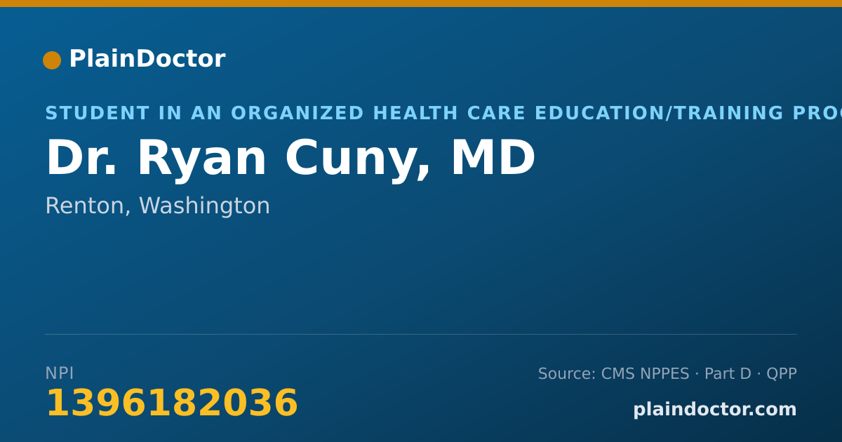 Shareable card for Ryan Cuny, MD - Student in an Organized Health Care Education/Training Program, Renton, WA