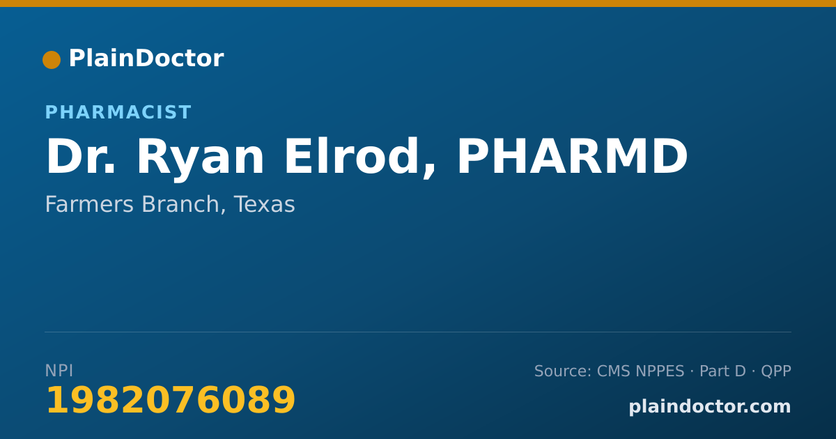 Shareable card for Ryan Elrod, PHARMD - Pharmacist, Farmers Branch, TX