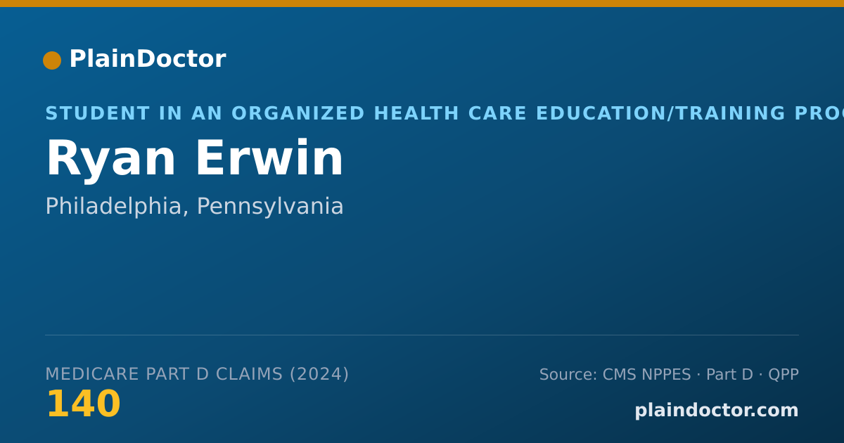 Shareable card for Ryan Erwin - Student in an Organized Health Care Education/Training Program, Philadelphia, PA