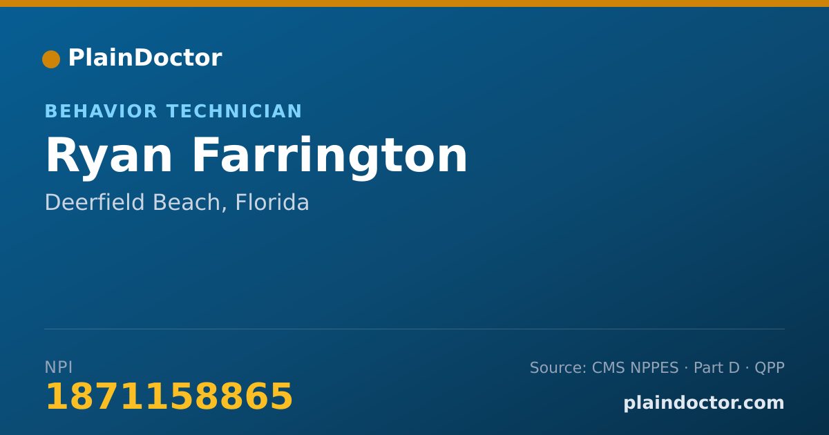 Shareable card for Ryan Farrington - Behavior Technician, Deerfield Beach, FL