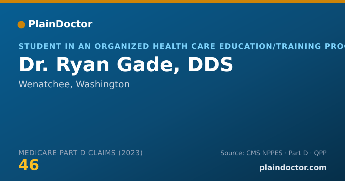 Shareable card for Ryan Gade, DDS - Student in an Organized Health Care Education/Training Program, Wenatchee, WA
