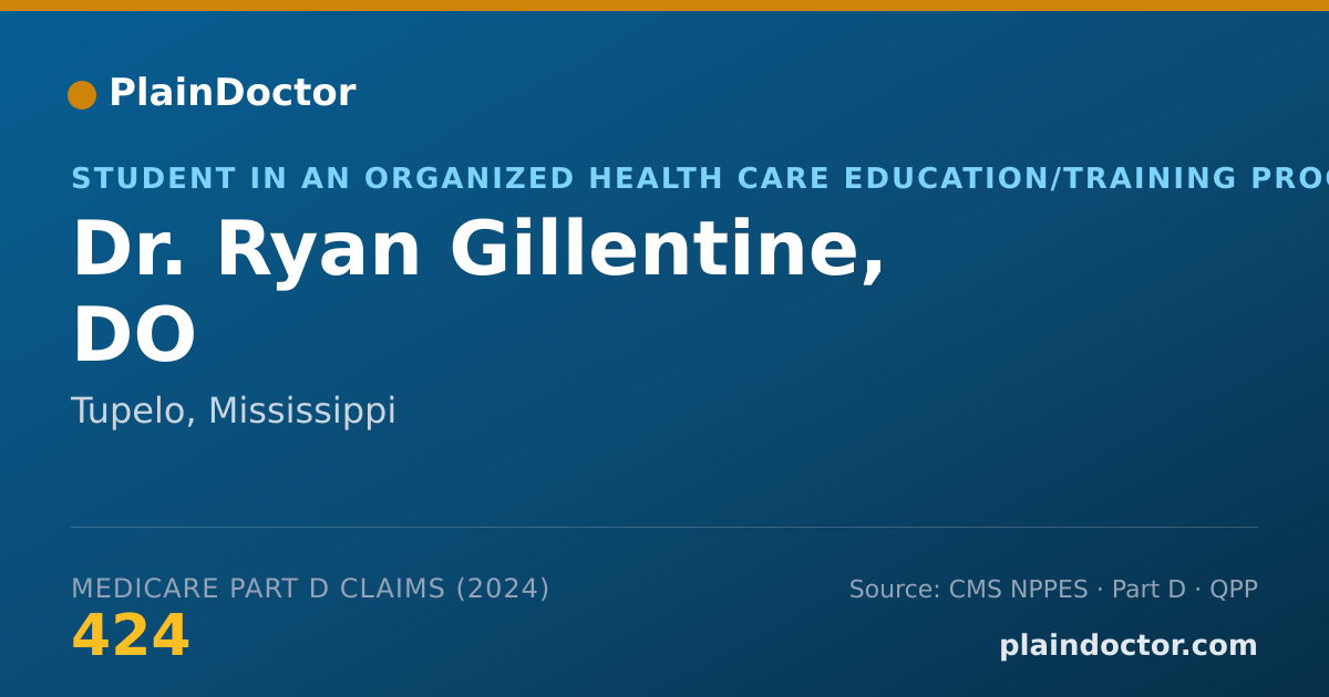 Shareable card for Ryan Gillentine, DO - Student in an Organized Health Care Education/Training Program, Tupelo, MS