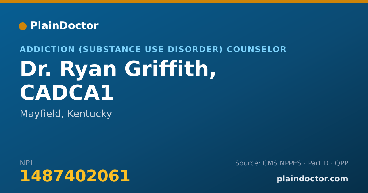 Shareable card for Ryan Griffith, CADCA1 - Addiction (Substance Use Disorder) Counselor, Mayfield, KY