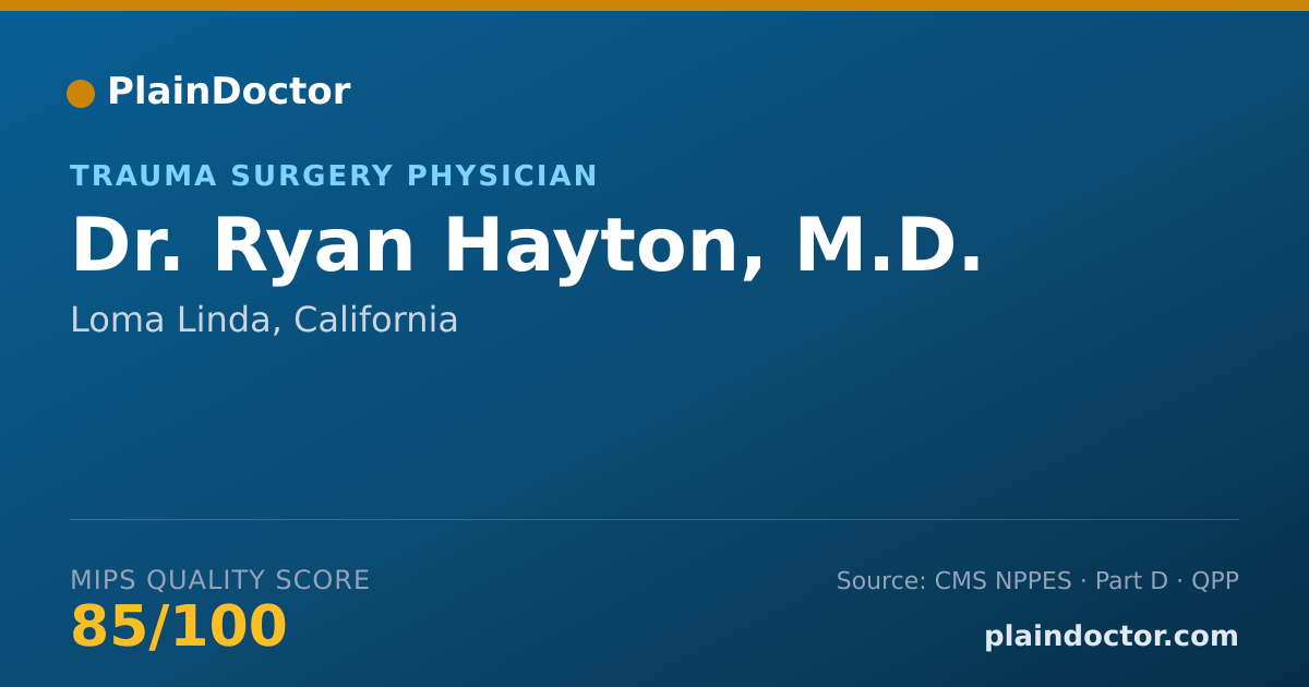 Shareable card for Ryan Hayton, M.D. - Trauma Surgery Physician, Loma Linda, CA