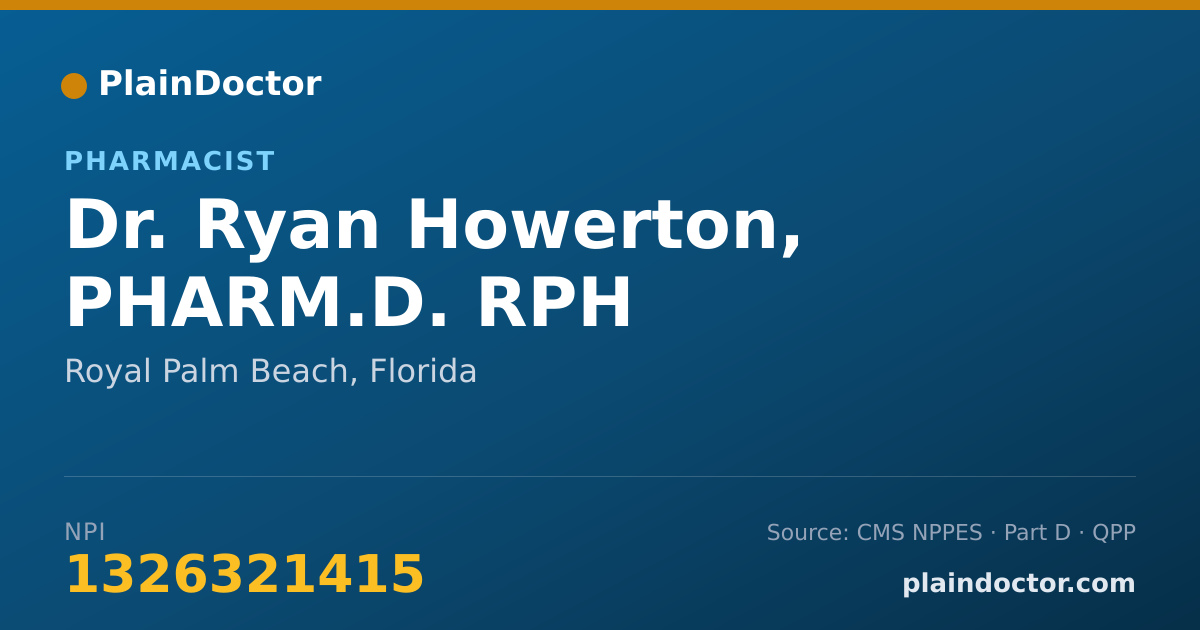Shareable card for Ryan Howerton, PHARM.D. RPH - Pharmacist, Royal Palm Beach, FL