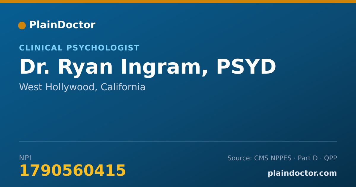 Shareable card for Ryan Ingram, PSYD - Clinical Psychologist, West Hollywood, CA