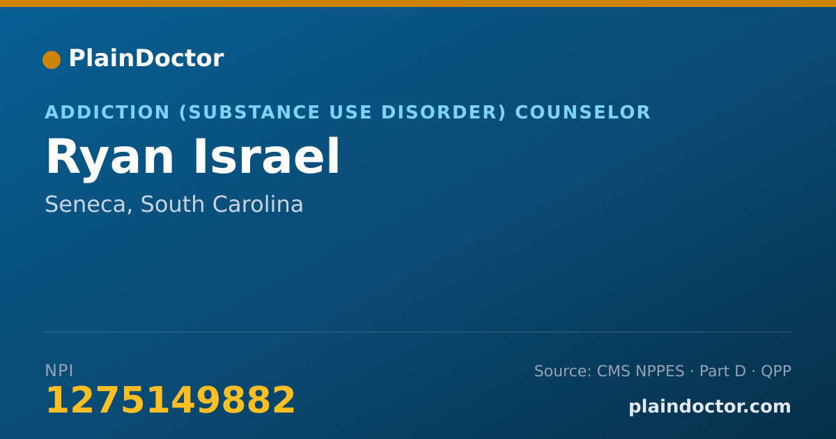 Shareable card for Ryan Israel - Addiction (Substance Use Disorder) Counselor, Seneca, SC