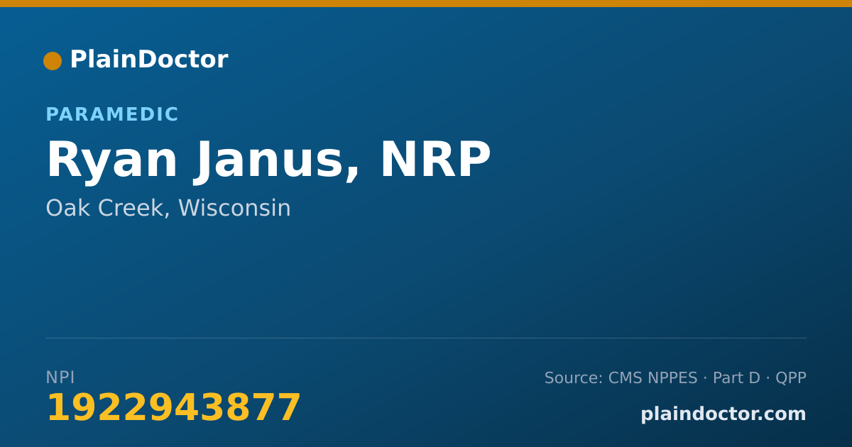 Shareable card for Ryan Janus, NRP - Paramedic, Oak Creek, WI