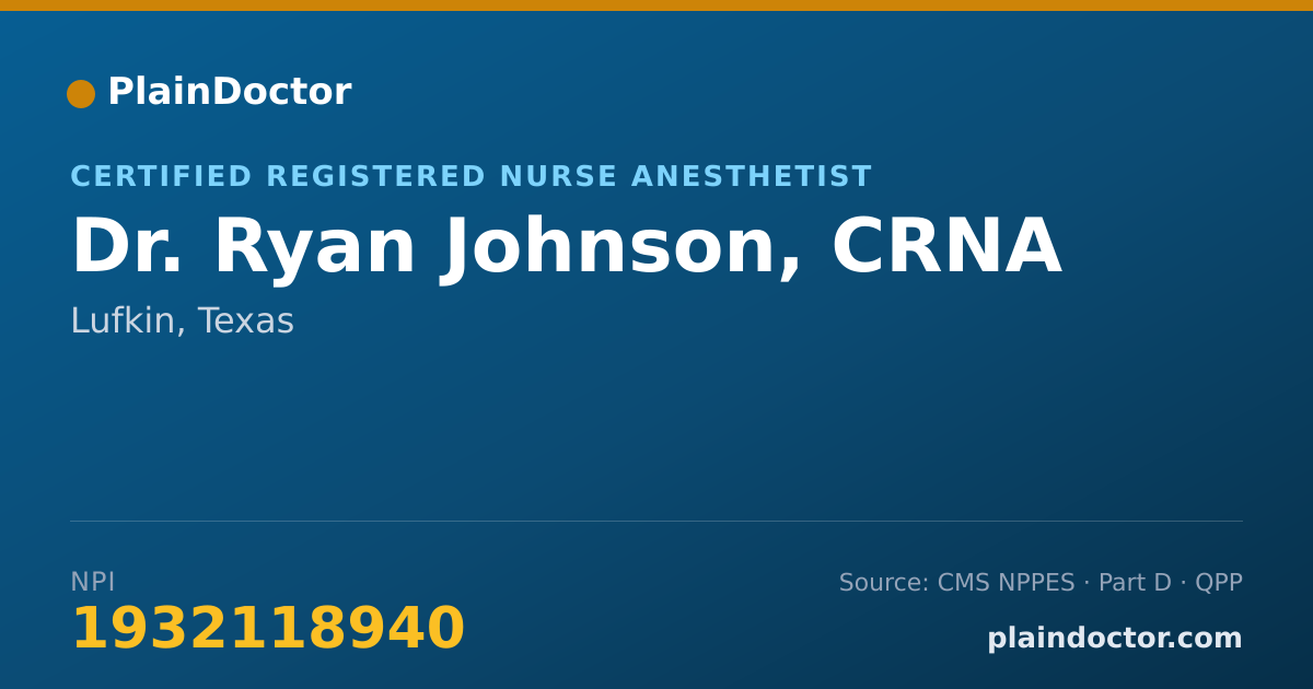 Shareable card for Ryan Johnson, CRNA - Certified Registered Nurse Anesthetist, Lufkin, TX