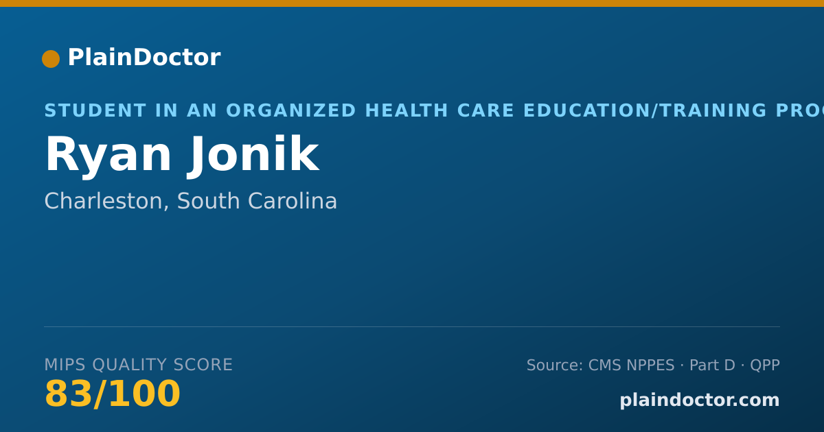 Shareable card for Ryan Jonik - Student in an Organized Health Care Education/Training Program, Charleston, SC
