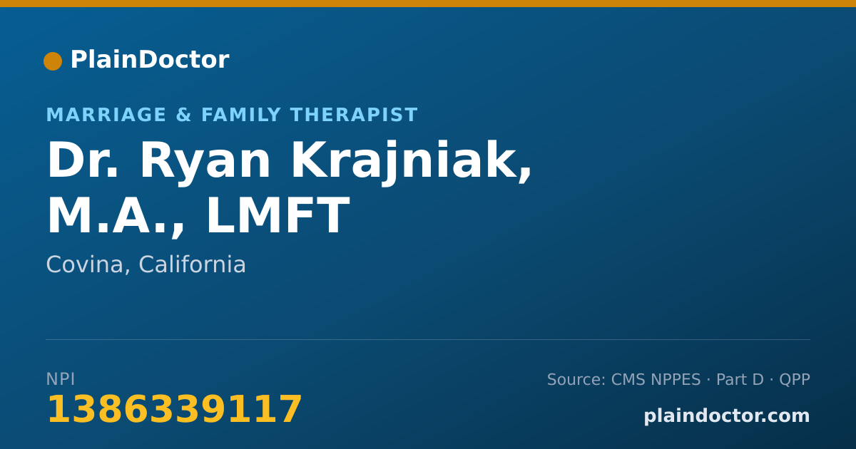 Shareable card for Ryan Krajniak, M.A., LMFT - Marriage & Family Therapist, Covina, CA