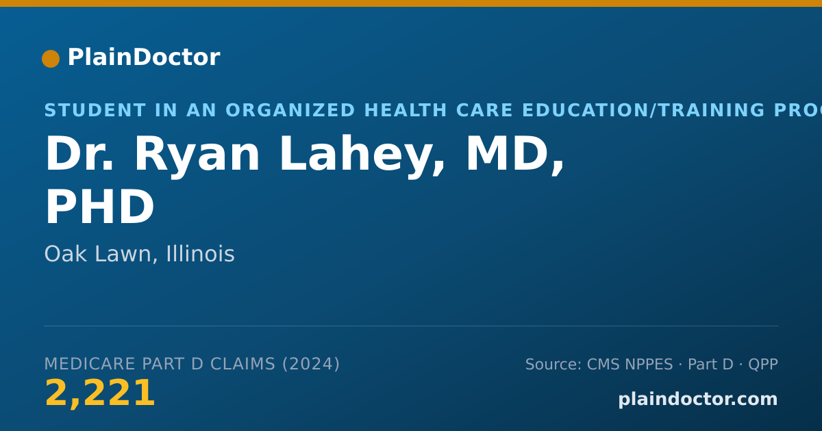 Shareable card for Ryan Lahey, MD, PHD - Student in an Organized Health Care Education/Training Program, Oak Lawn, IL