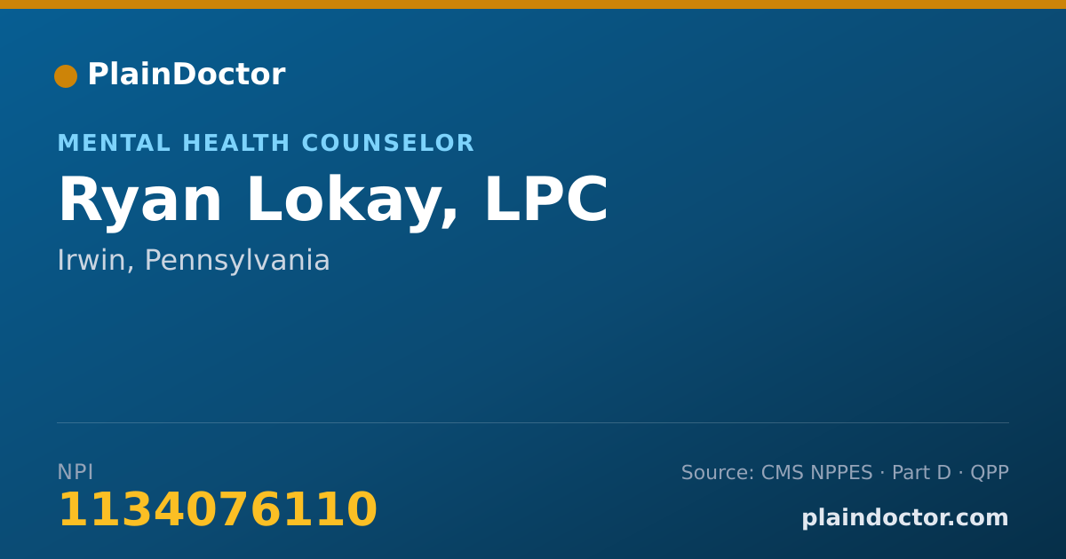 Shareable card for Ryan Lokay, LPC - Mental Health Counselor, Irwin, PA