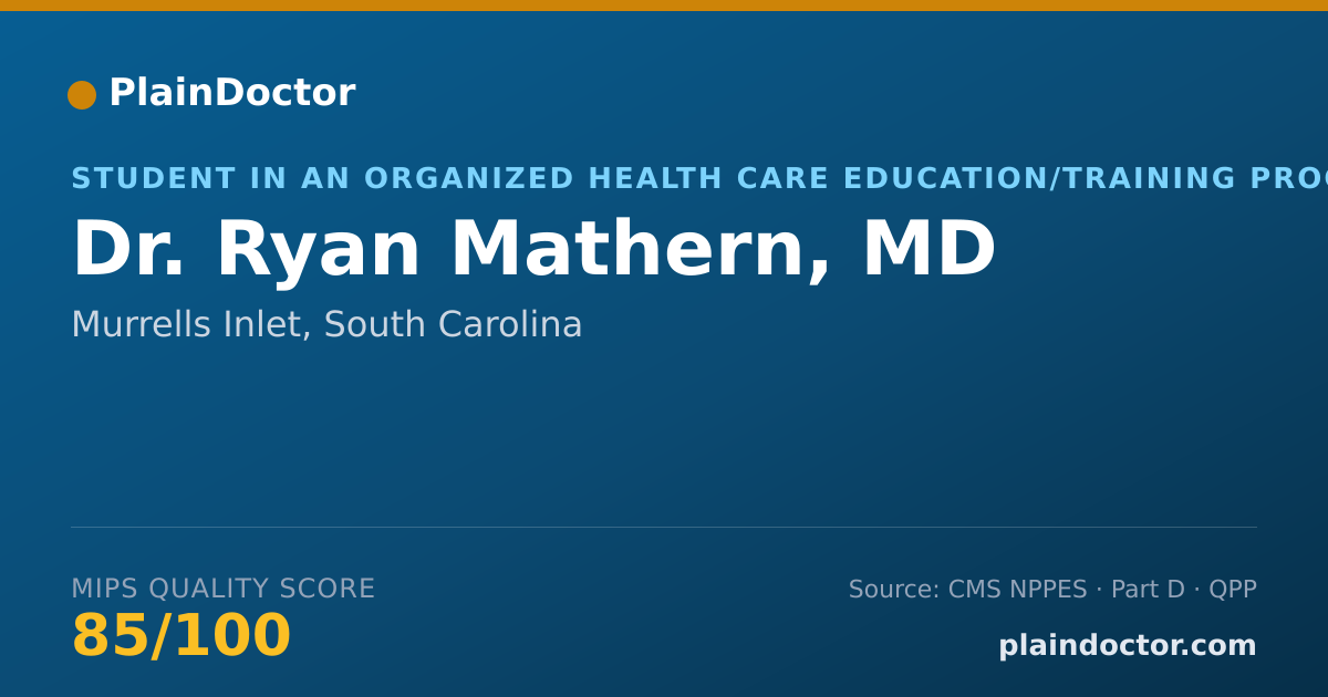 Shareable card for Ryan Mathern, MD - Student in an Organized Health Care Education/Training Program, Murrells Inlet, SC