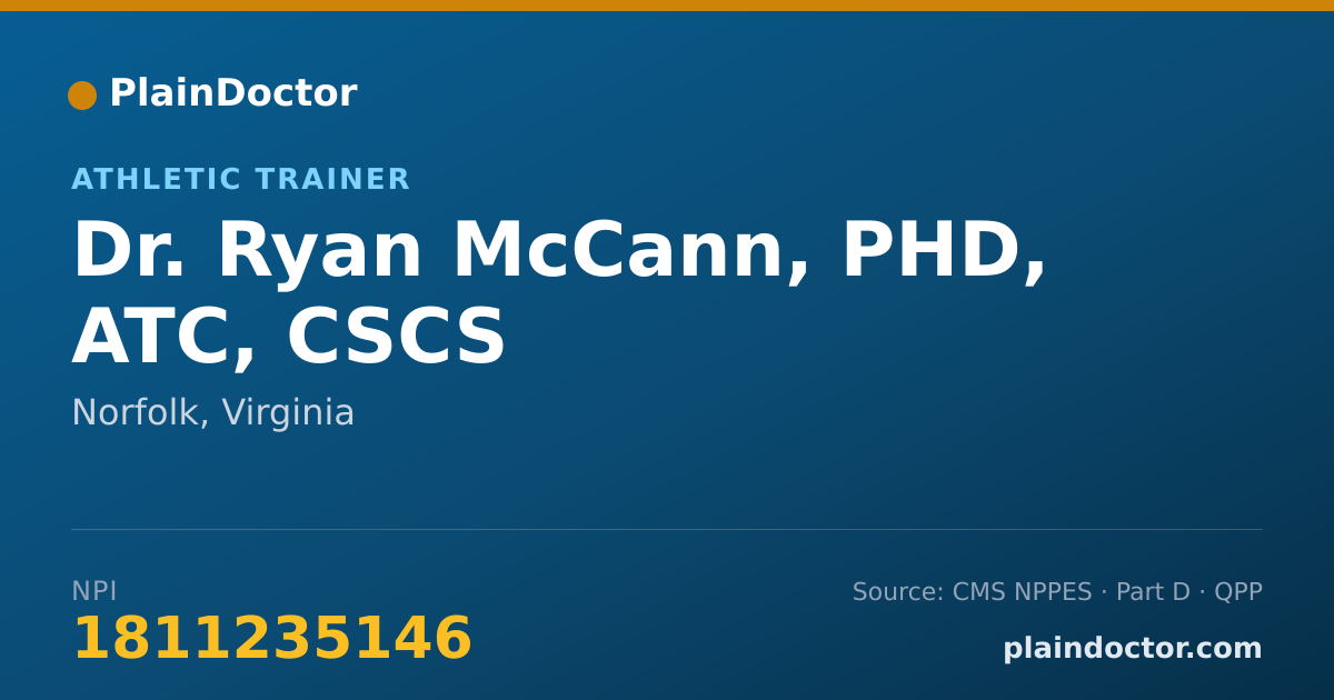 Shareable card for Ryan McCann, PHD, ATC, CSCS - Athletic Trainer, Norfolk, VA