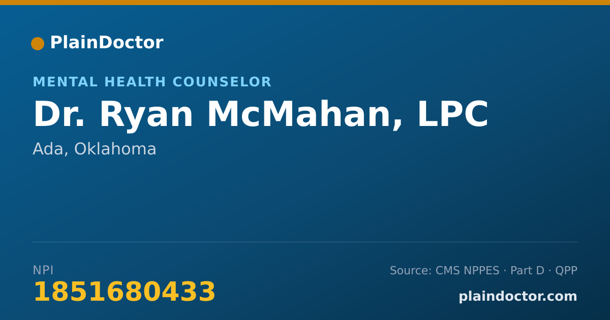 Shareable card for Ryan McMahan, LPC - Mental Health Counselor, Ada, OK