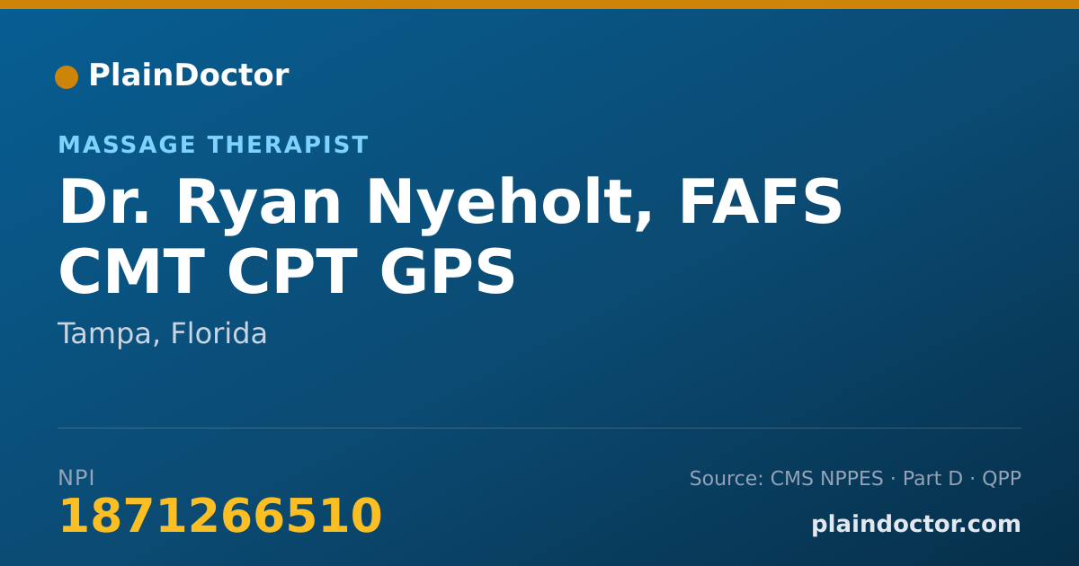 Shareable card for Ryan Nyeholt, FAFS CMT CPT GPS - Massage Therapist, Tampa, FL