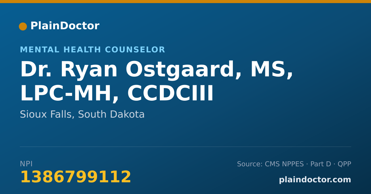 Shareable card for Ryan Ostgaard, MS, LPC-MH, CCDCIII - Mental Health Counselor, Sioux Falls, SD