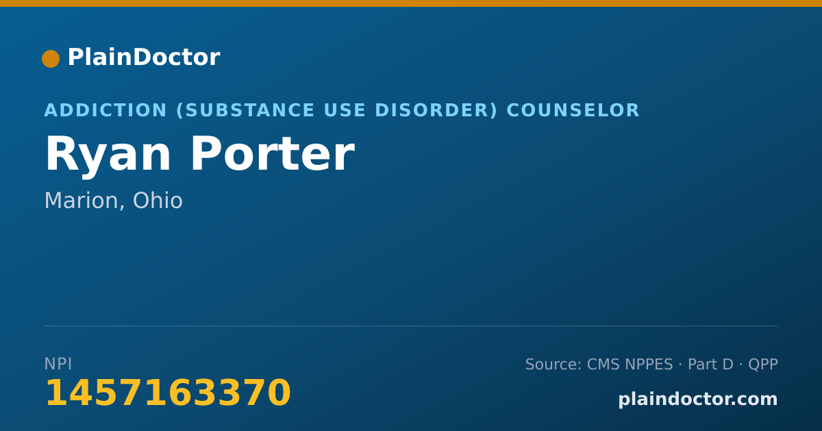 Shareable card for Ryan Porter - Addiction (Substance Use Disorder) Counselor, Marion, OH
