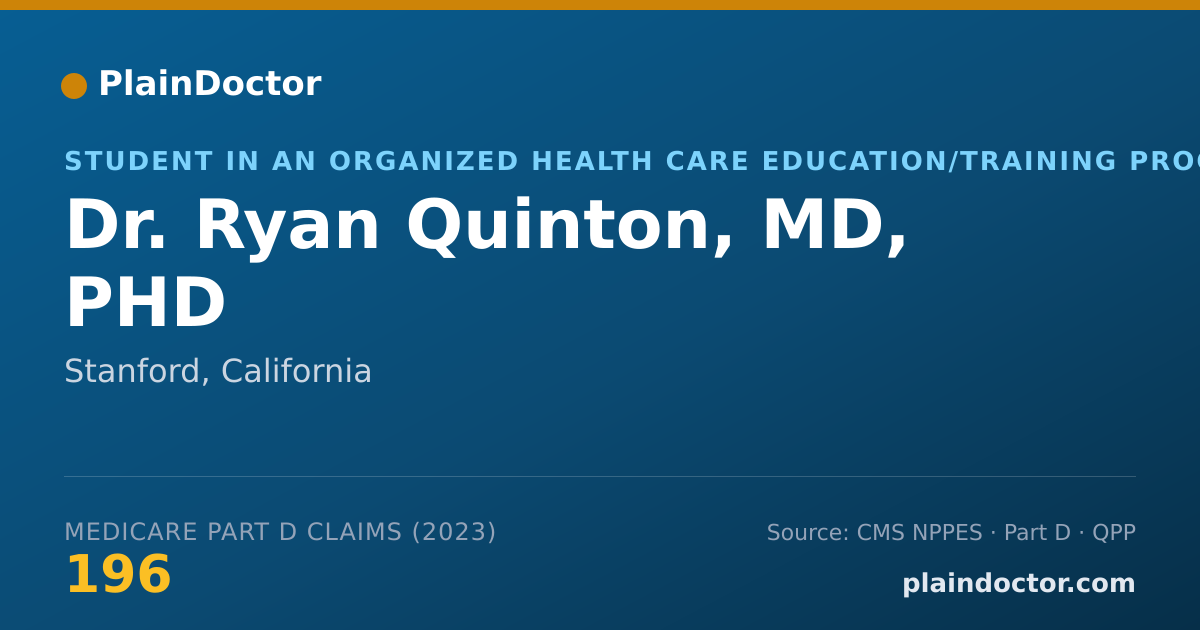 Shareable card for Ryan Quinton, MD, PHD - Student in an Organized Health Care Education/Training Program, Stanford, CA