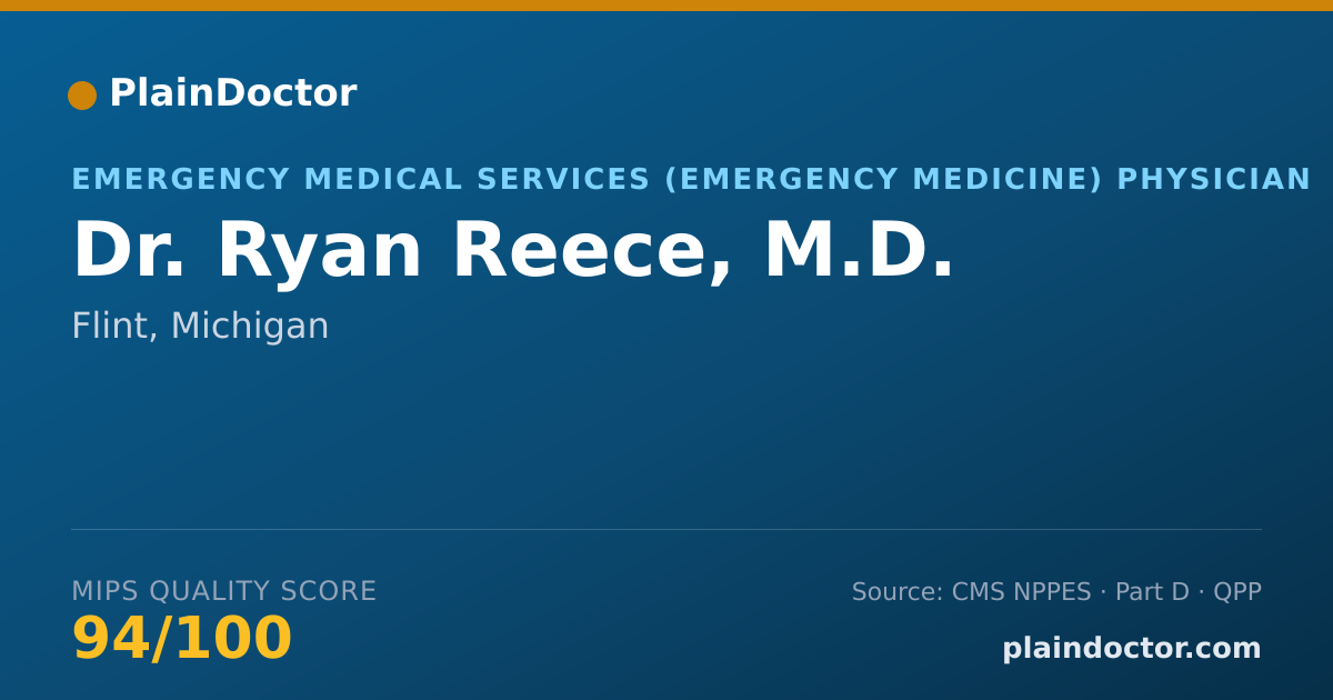 Shareable card for Ryan Reece, M.D. - Emergency Medical Services (Emergency Medicine) Physician, Flint, MI