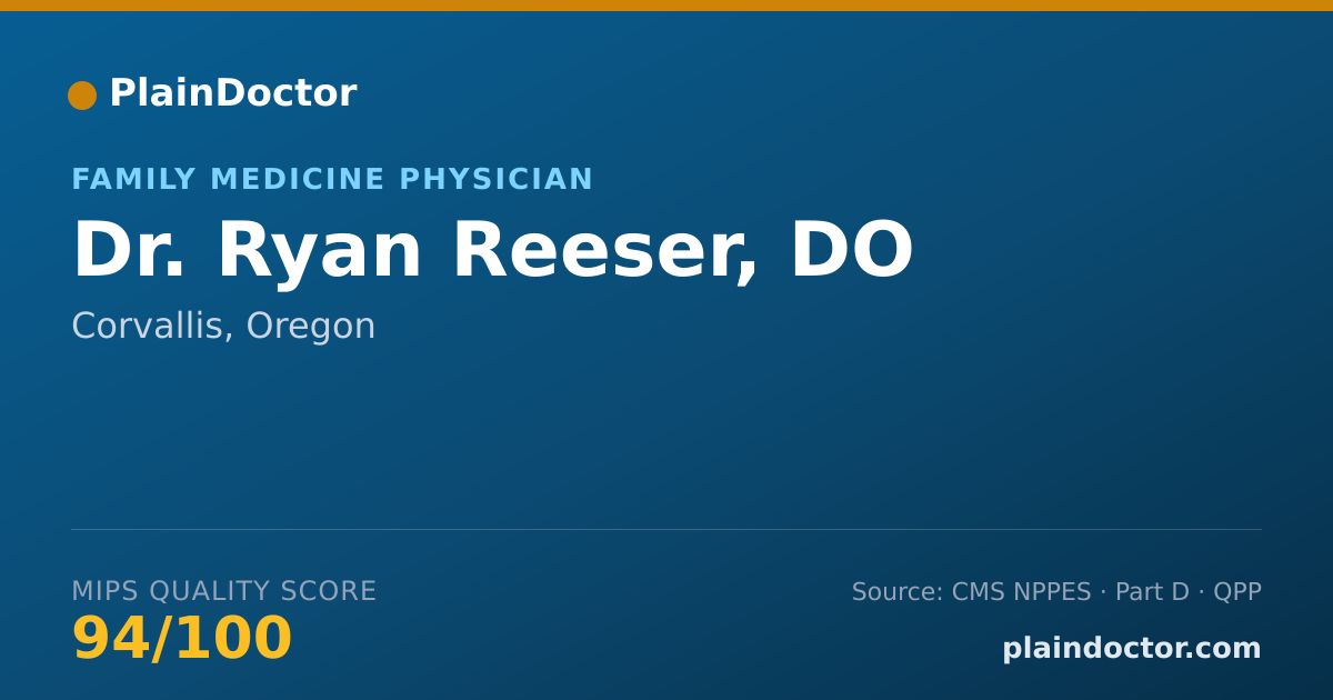 Shareable card for Ryan Reeser, DO - Family Medicine Physician, Corvallis, OR