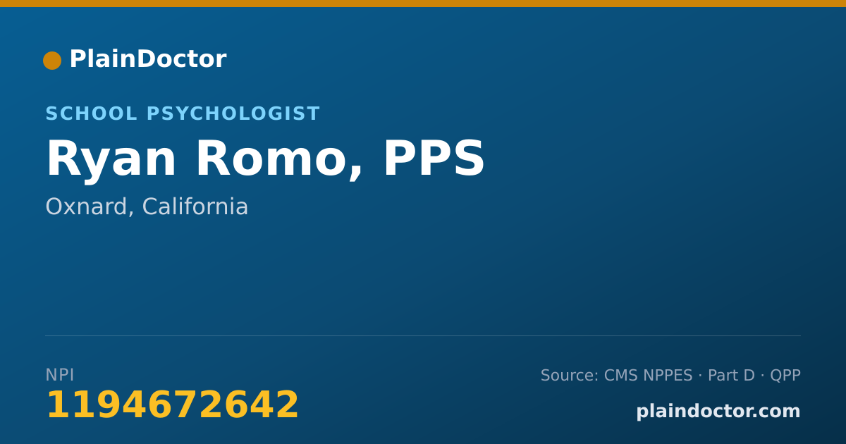 Shareable card for Ryan Romo, PPS - School Psychologist, Oxnard, CA
