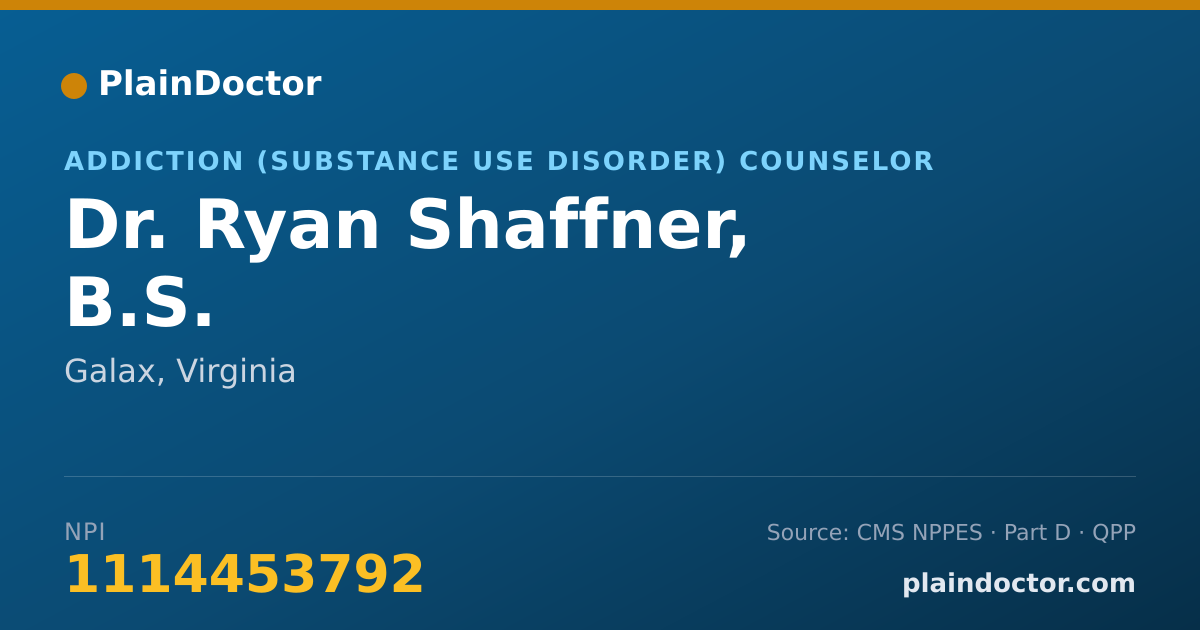 Shareable card for Ryan Shaffner, B.S. - Addiction (Substance Use Disorder) Counselor, Galax, VA