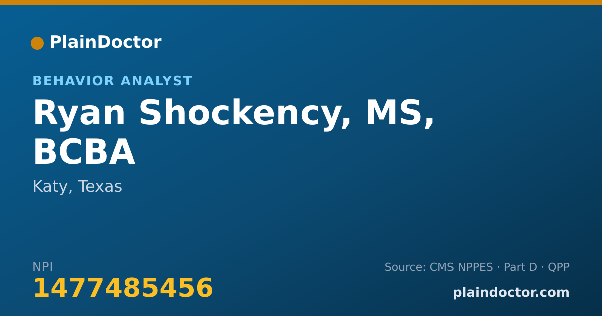 Shareable card for Ryan Shockency, MS, BCBA - Behavior Analyst, Katy, TX