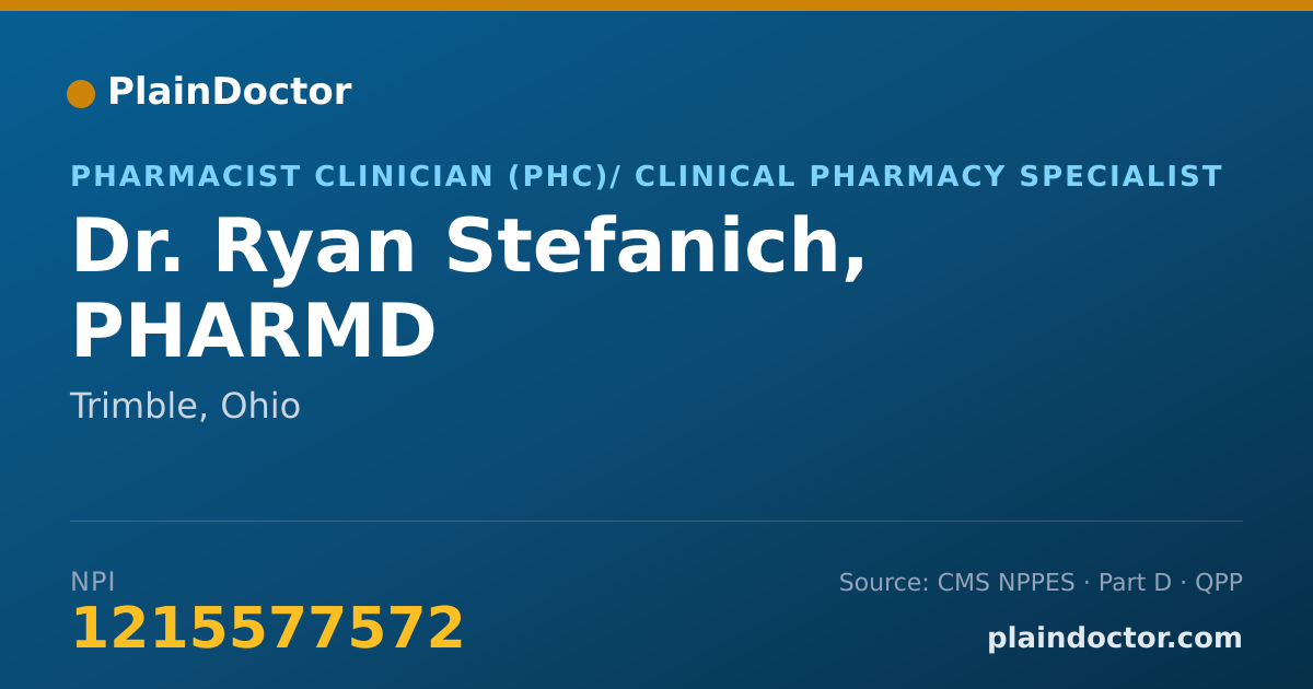 Shareable card for Ryan Stefanich, PHARMD - Pharmacist Clinician (PhC)/ Clinical Pharmacy Specialist, Trimble, OH