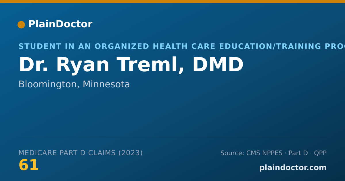 Shareable card for Ryan Treml, DMD - Student in an Organized Health Care Education/Training Program, Bloomington, MN