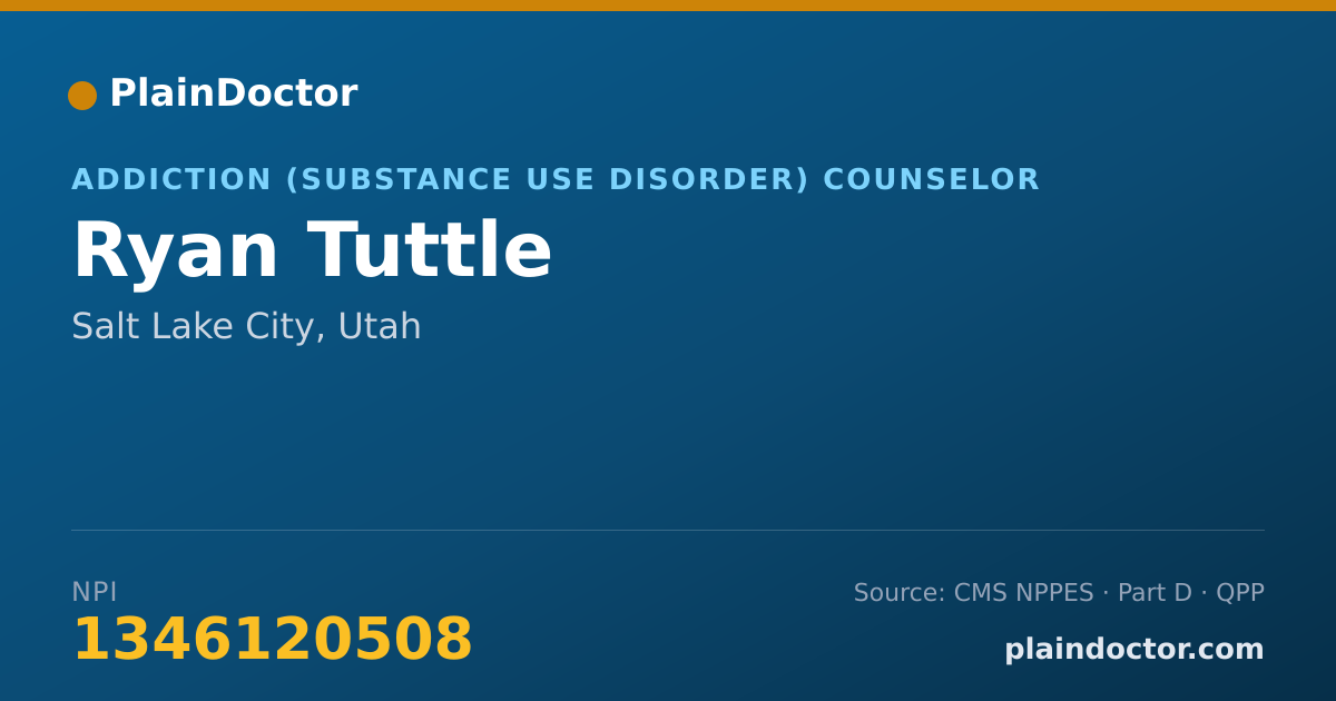 Shareable card for Ryan Tuttle - Addiction (Substance Use Disorder) Counselor, Salt Lake City, UT