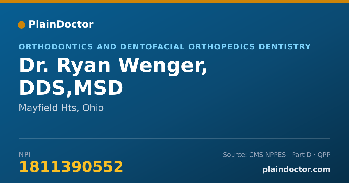 Shareable card for Ryan Wenger, DDS,MSD - Orthodontics and Dentofacial Orthopedics Dentistry, Mayfield Hts, OH