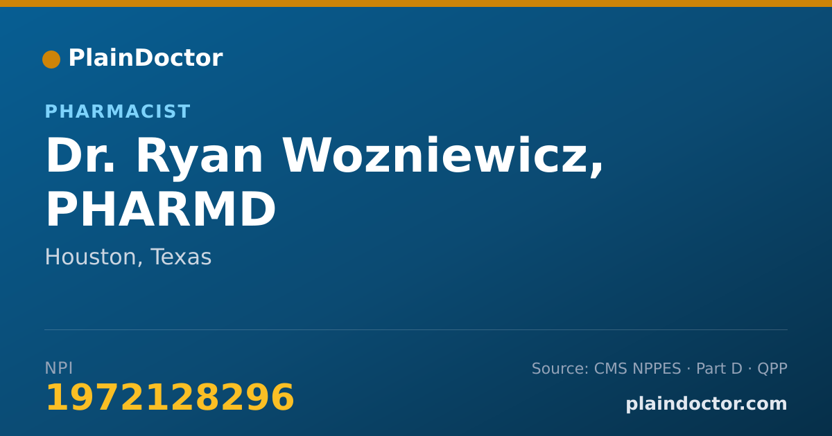 Shareable card for Ryan Wozniewicz, PHARMD - Pharmacist, Houston, TX