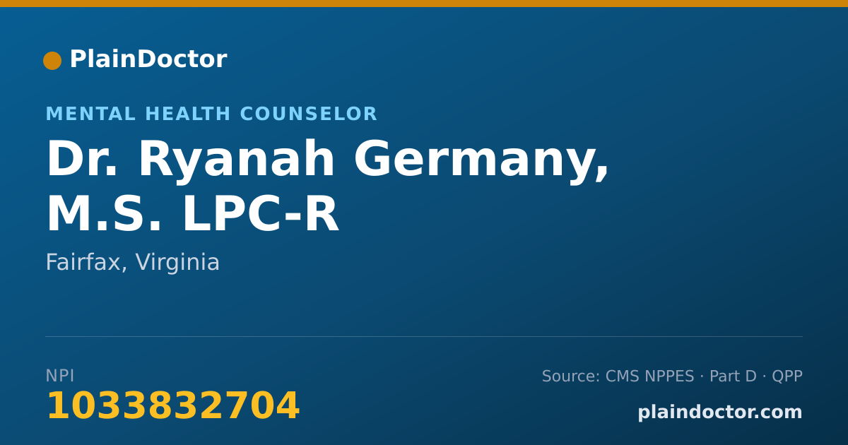 Shareable card for Ryanah Germany, M.S. LPC-R - Mental Health Counselor, Fairfax, VA