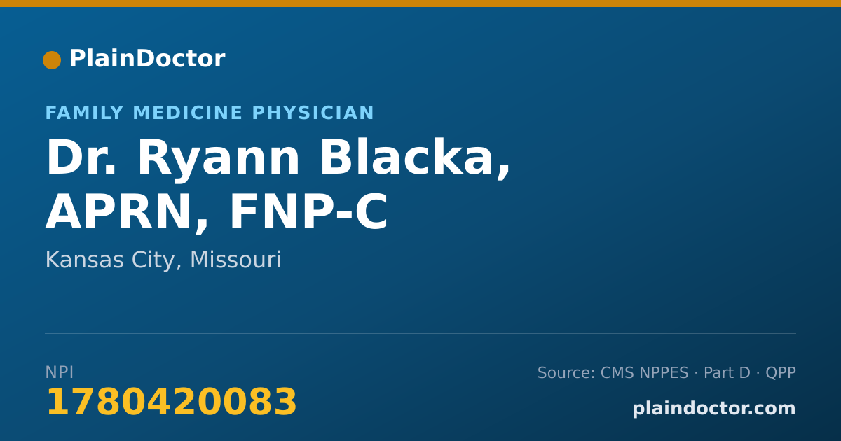 Shareable card for Ryann Blacka, APRN, FNP-C - Family Medicine Physician, Kansas City, MO