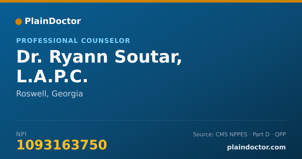 Shareable card for Ryann Soutar, L.A.P.C. - Professional Counselor, Roswell, GA