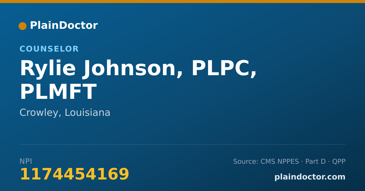 Shareable card for Rylie Johnson, PLPC, PLMFT - Counselor, Crowley, LA