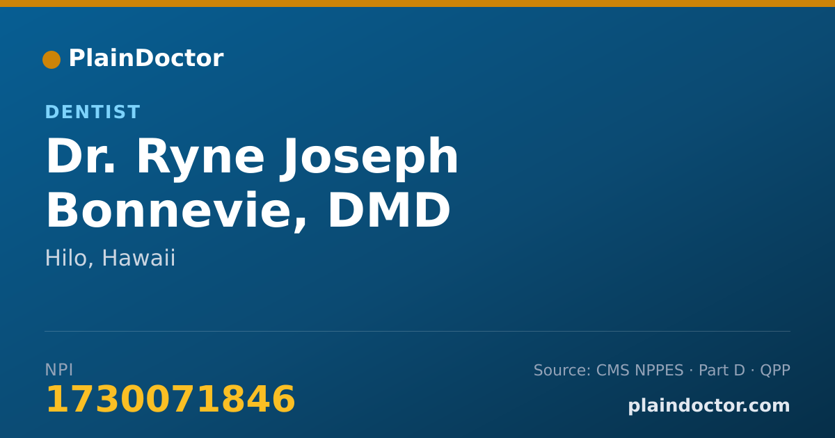 Shareable card for Ryne Joseph Bonnevie, DMD - Dentist, Hilo, HI