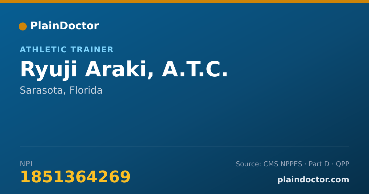 Shareable card for Ryuji Araki, A.T.C. - Athletic Trainer, Sarasota, FL