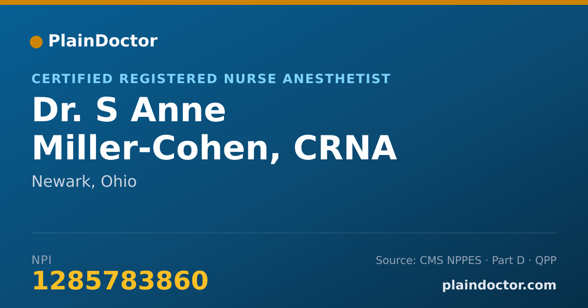 Shareable card for S Anne Miller-Cohen, CRNA - Certified Registered Nurse Anesthetist, Newark, OH