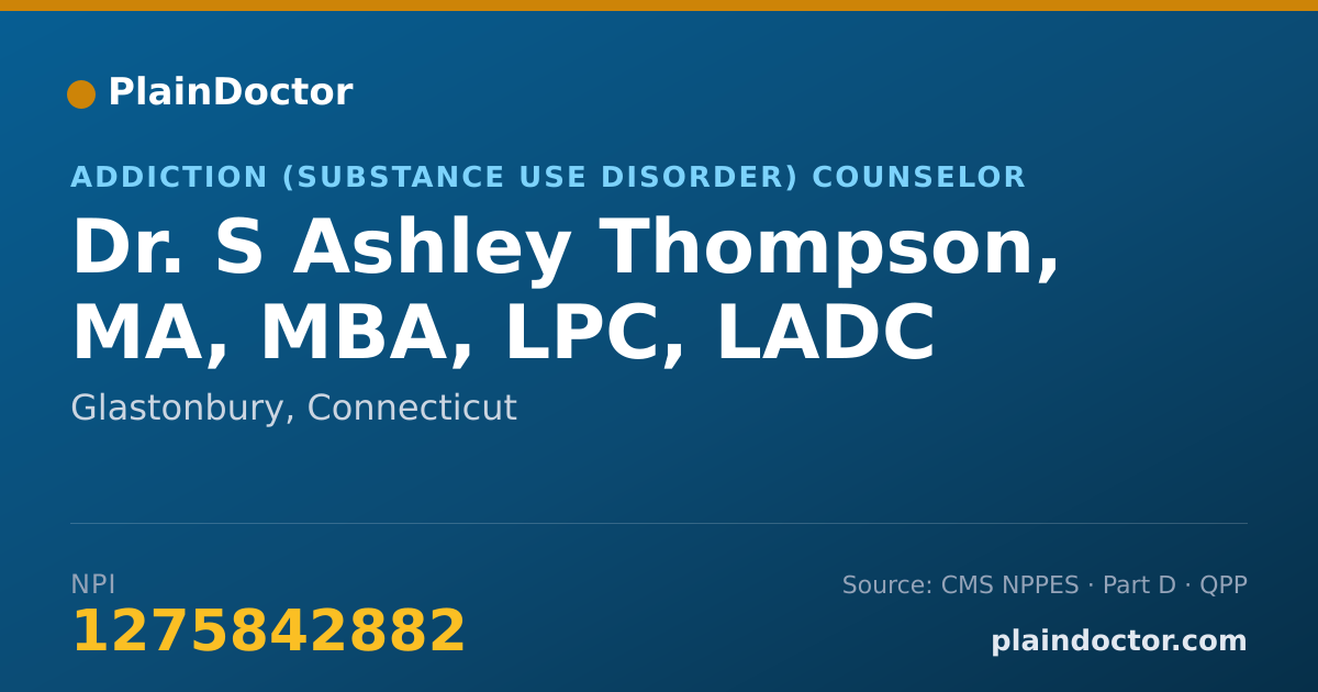 Shareable card for S Ashley Thompson, MA, MBA, LPC, LADC - Addiction (Substance Use Disorder) Counselor, Glastonbury, CT