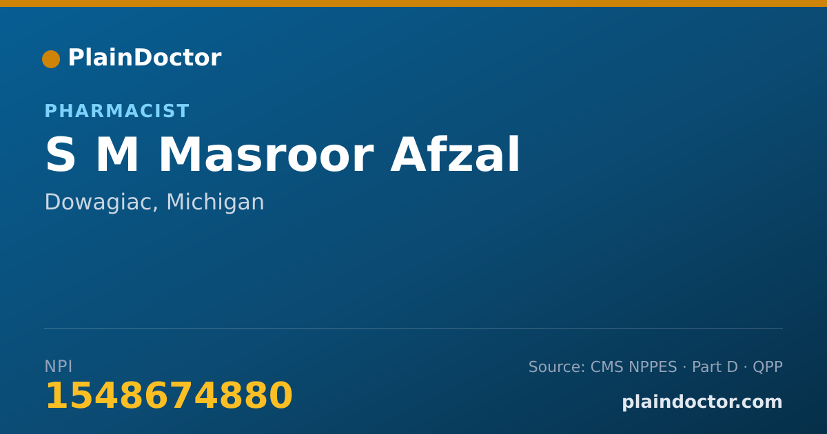 Shareable card for S M Masroor Afzal - Pharmacist, Dowagiac, MI