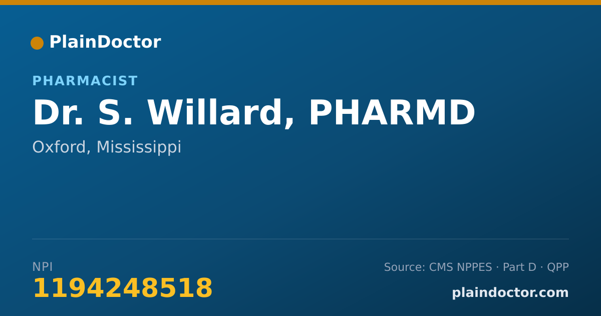Shareable card for S. Willard, PHARMD - Pharmacist, Oxford, MS