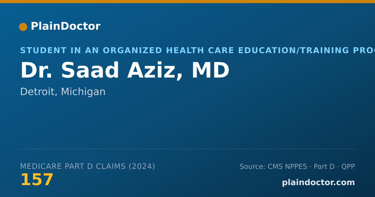 Shareable card for Saad Aziz, MD - Student in an Organized Health Care Education/Training Program, Detroit, MI